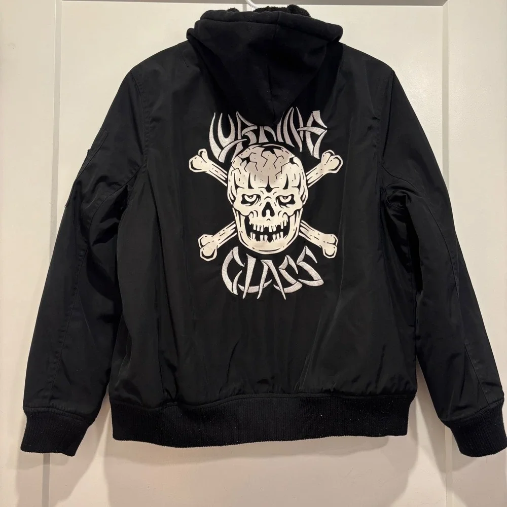 Lurking Class Sketchy Tank Mens Black Hooded Bomber Jacket Full Zip Logo XL